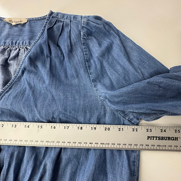 Madewell Womens XL Blue 70s Retro Cropped Fit V-Neck Long Sleeve Denim Wap Top - Picture 13 of 15